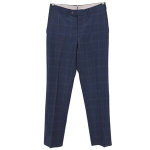 SUITSUPPLY Brescia Dress Pants 100% Wool Blue Check Tagged 34 Actual 29.5x30.5